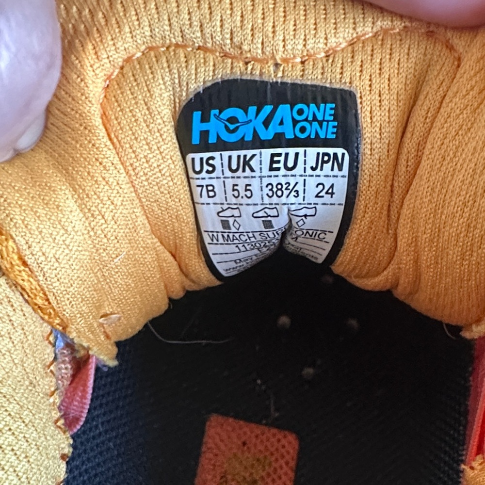 Hoka Vibrant Orange and Teal Athletic Shoes - Picture 5 of 6